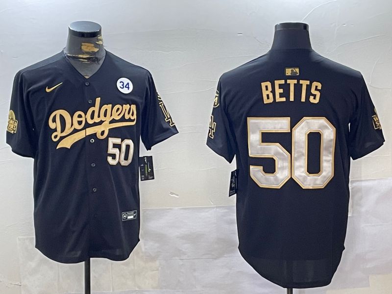Men Los Angeles Dodgers 50 Betts Black Gold Game 2024 Nike MLB Jersey style 12021